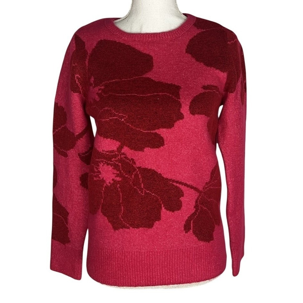 Liz Claiborne‎ Sweater Women's Size M Pullover Pink Red Floral Long Sleeve